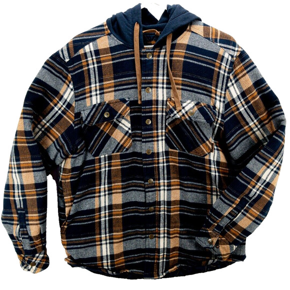 Quilted Flannel Shirt Jacket Men’s L Plaid Hooded Workwear Legendary Outfitters - Picture 1 of 11